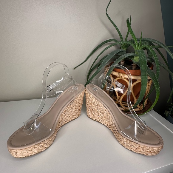 BP. Clear Strap Espadrille Wedge Sandals Size 10M Ankle Strap Platform Heels NWT - Picture 5 of 12
